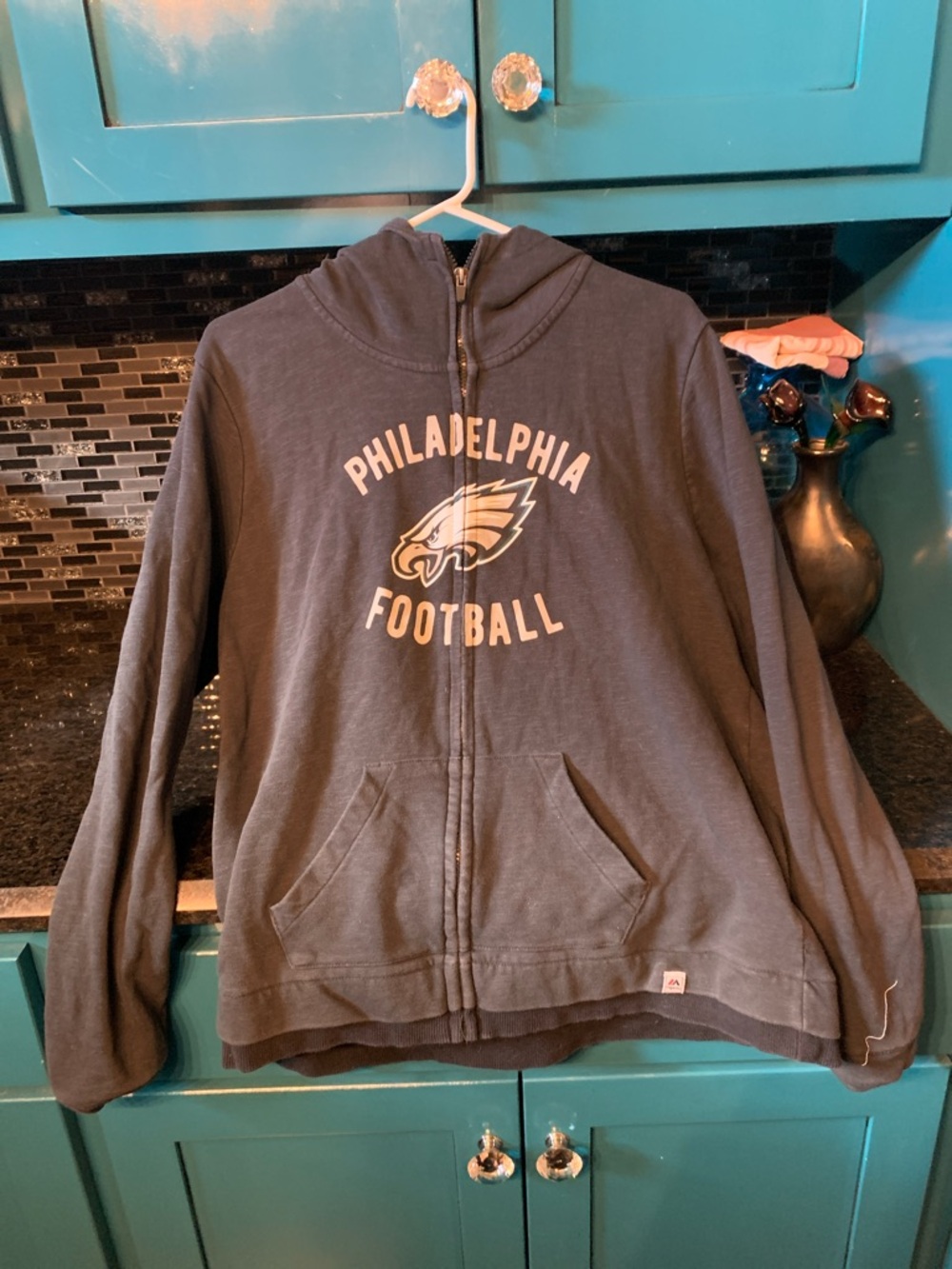 Majestic Philadelphia Football Navy Blue Zip-Up Hoodie